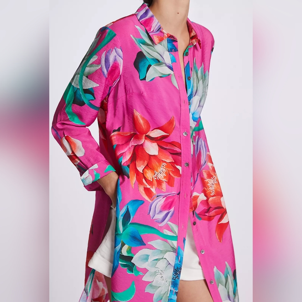 Maeve x Anthropologie • Tunic Button Down Dress in Flowers Pink MP